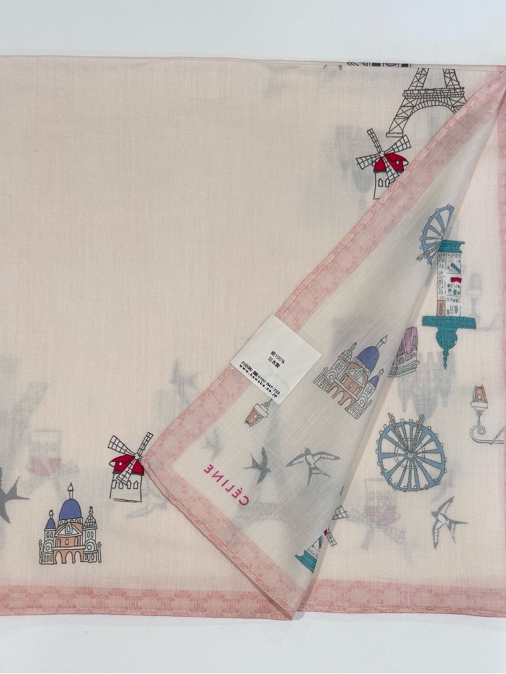 NWT Women Handkerchief Celine Pink Eiffel Paris Cotton Pocket Square 20” - Picture 4 of 6